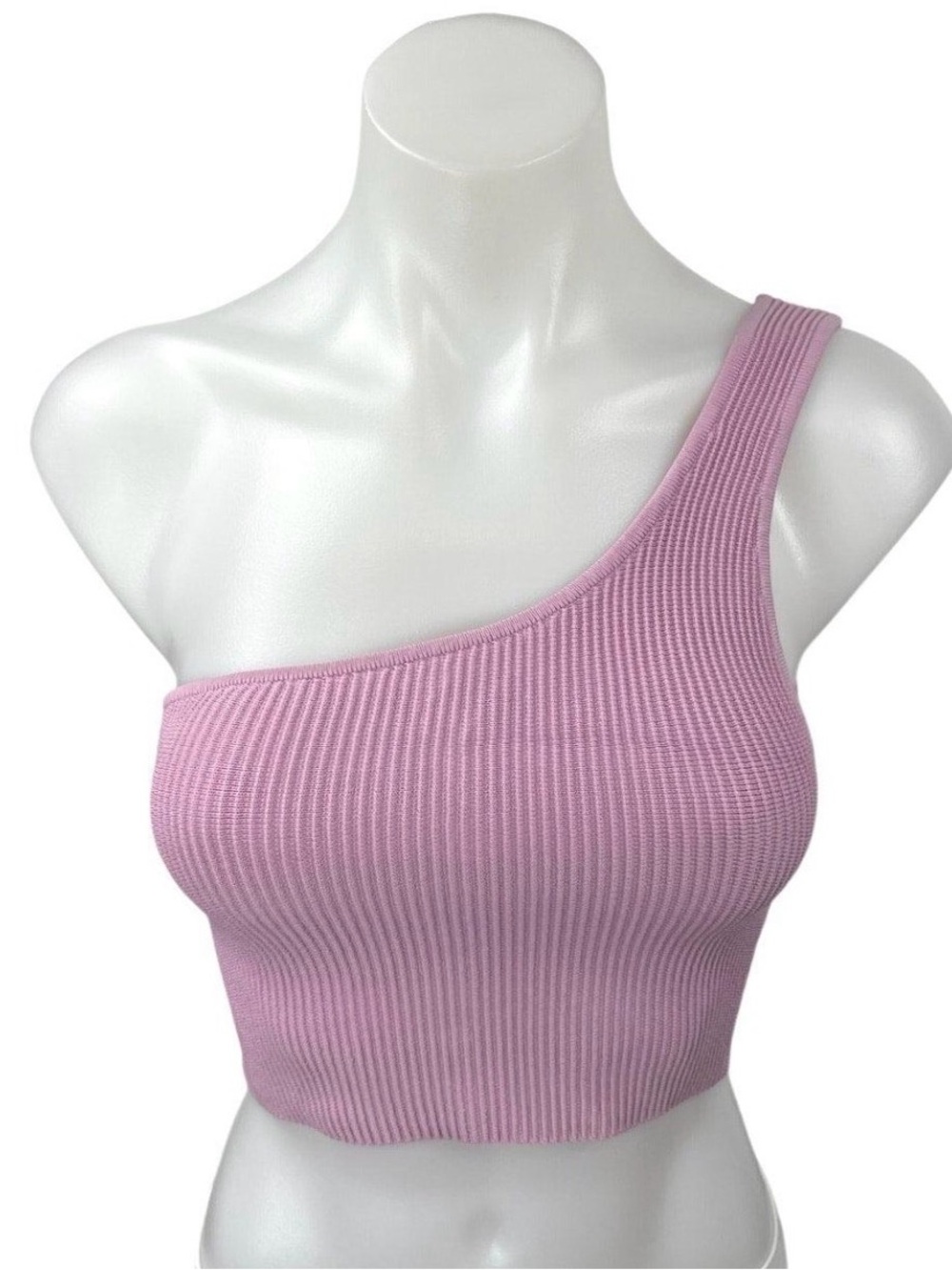 Babaton Sculpt Knit One-Shoulder Ribbed Cropped Tank Pink